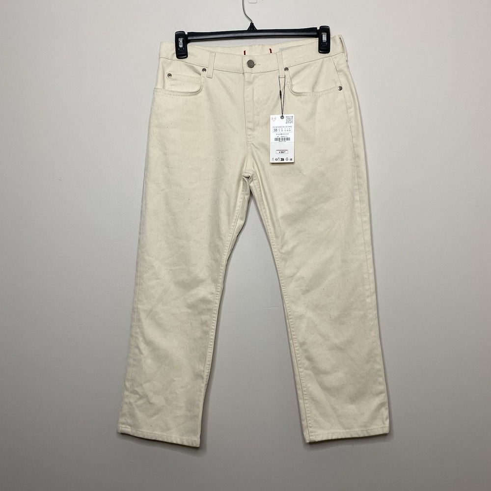 Zara‎ Womens US 6 Ivory Straight Leg Ankle Jeans High Rise Natural Cotton Denim
